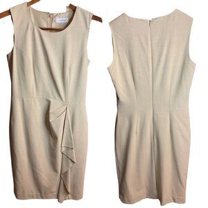 Calvin Klein Beige Sheath Dress Sleeveless Nude Hip Detailing Size 4